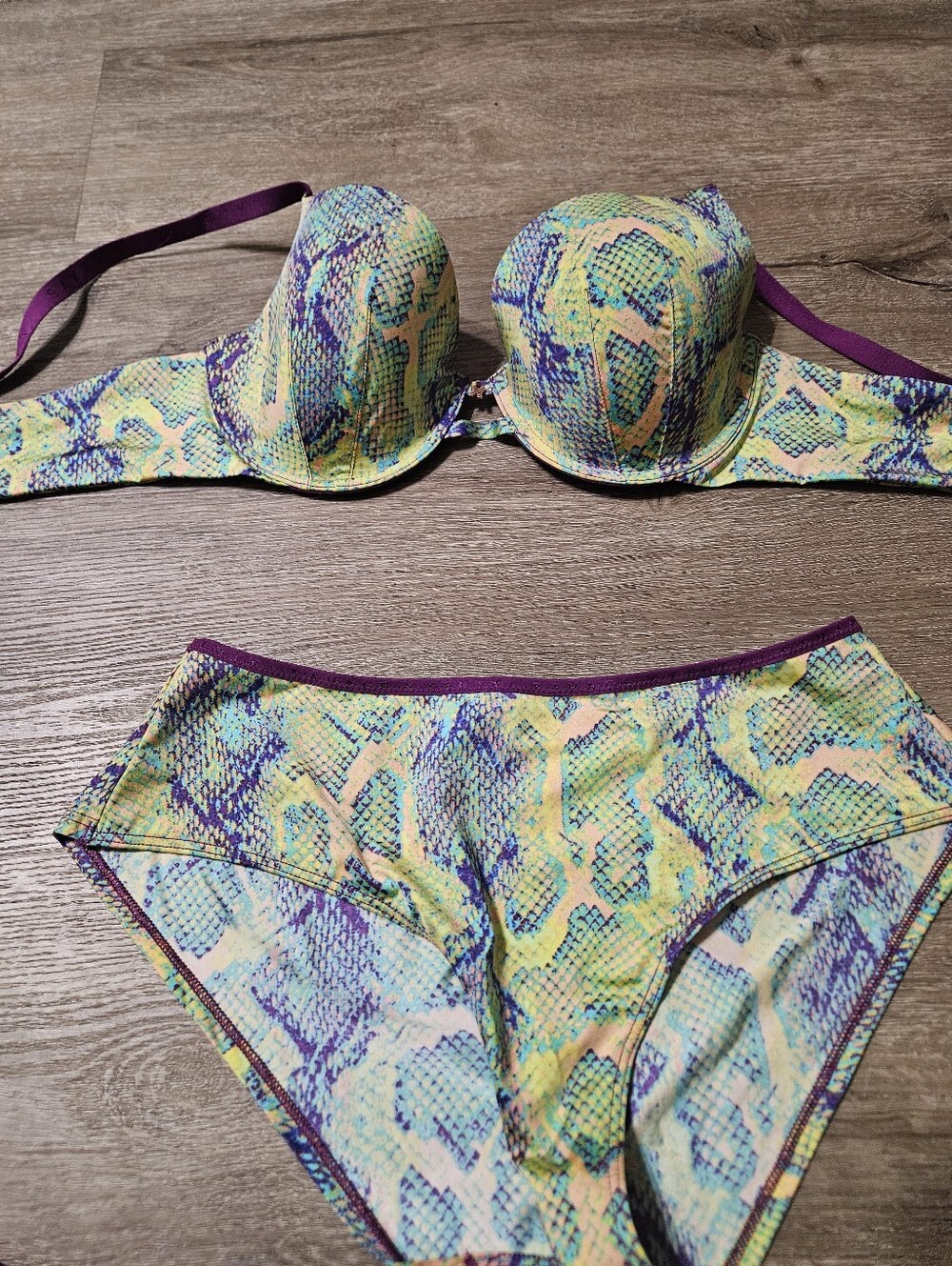 Savage X Fenty Yellow, Green & Purple Snakeskin Push-Up Bra and Brief Set